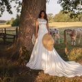 Romantic White Sleeveless Satin Wedding Dress with Low Back SW719
