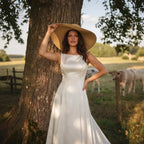 Romantic White Sleeveless Satin Wedding Dress with Low Back SW719