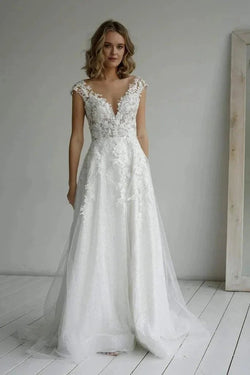 A-line Elegant Glitter fabric Sweetheart Wedding Dress With Appliques WD570 by pgmdress