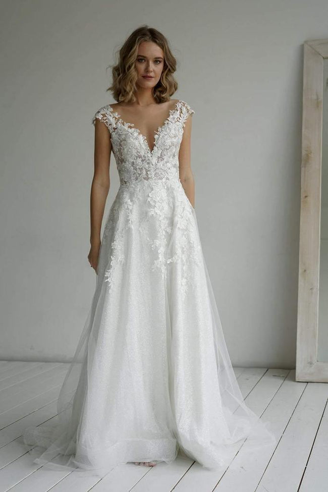 A-line Elegant Glitter fabric Sweetheart Wedding Dress With Appliques WD570 Hover Image