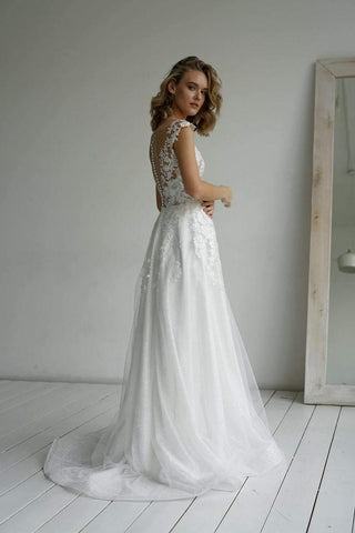 A-line Elegant Glitter fabric Sweetheart Wedding Dress With Appliques WD570