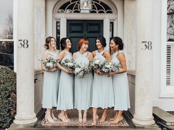A-line Halter Pleated Chiffon Sleeveless Tea Length Bridesmaid Dresses BD085 by pgmdress