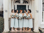 A-line Halter Pleated Chiffon Sleeveless Tea Length Bridesmaid Dresses BD085 by pgmdress