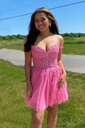 A-line Hot Pink Lace Appliques Party Dress Homecoming Dress PD460 by pgmdress