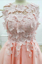 A-line Lace Bateau Neckline Pink Homecoming Dresses With Appliques PD429 by pgmdress