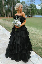 Off-the-Shoulder Ruffle Layers Tulle Prom Dress SYP144 by vivymakudress