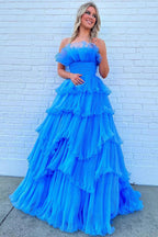 Off-the-Shoulder Ruffle Layers Tulle Prom Dress SYP144 by vivymakudress