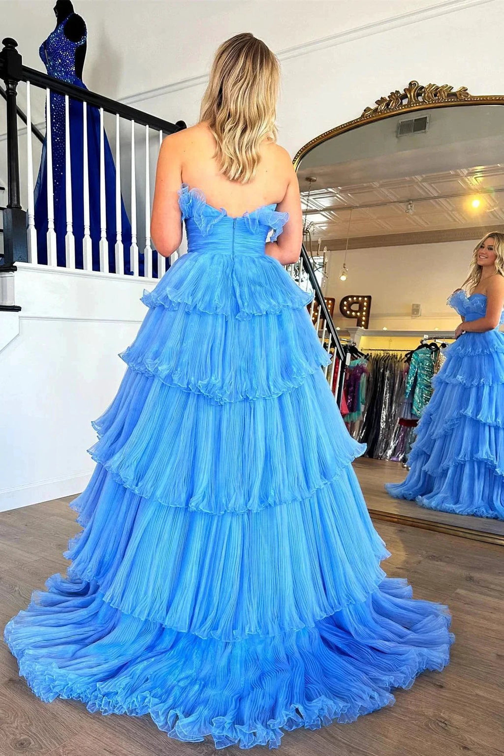 Off-the-Shoulder Ruffle Layers Tulle Prom Dress SYP144 by vivymakudress
