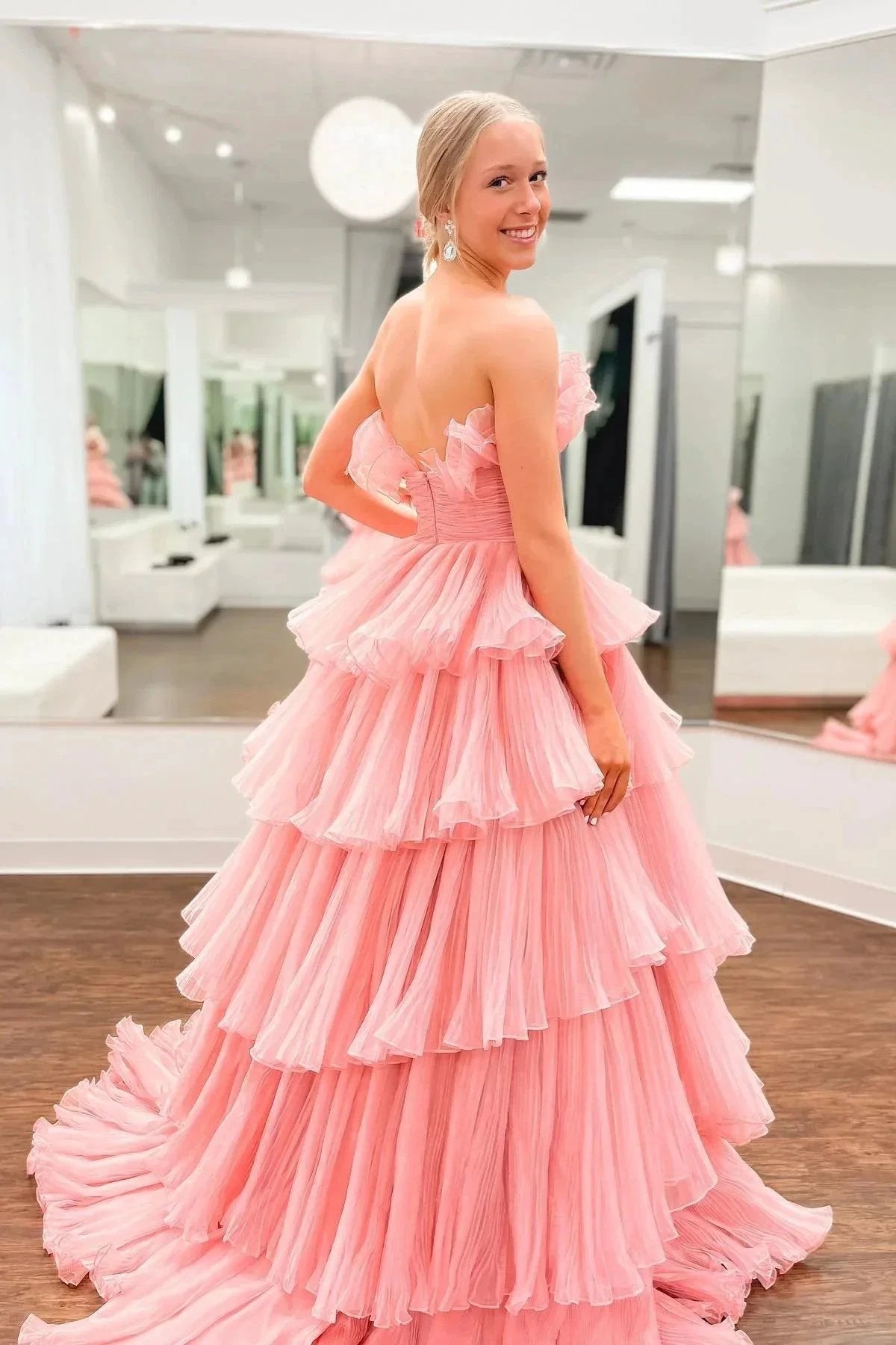 Off-the-Shoulder Ruffle Layers Tulle Prom Dress SYP144 by vivymakudress