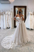 A-line Off-the-Shoulder Wedding Dresses With Lace Appliques Bridal Gown WD664 by pgmdress