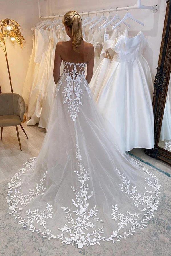 A-line Off-the-Shoulder Wedding Dresses With Lace Appliques Bridal Gown WD664 by pgmdress
