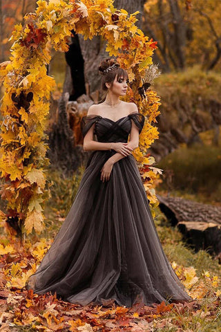 A-Linie Schulterfrei Schlichtes Schwarzwald Brautkleid WD690