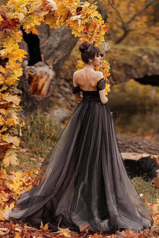 A-Linie Schulterfrei Schlichtes Schwarzwald Brautkleid WD690