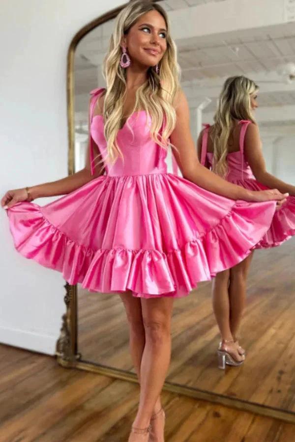 A-line Pink Ruffle Cute Sweetheart Homecoming Dresses PD491 by pgmdress