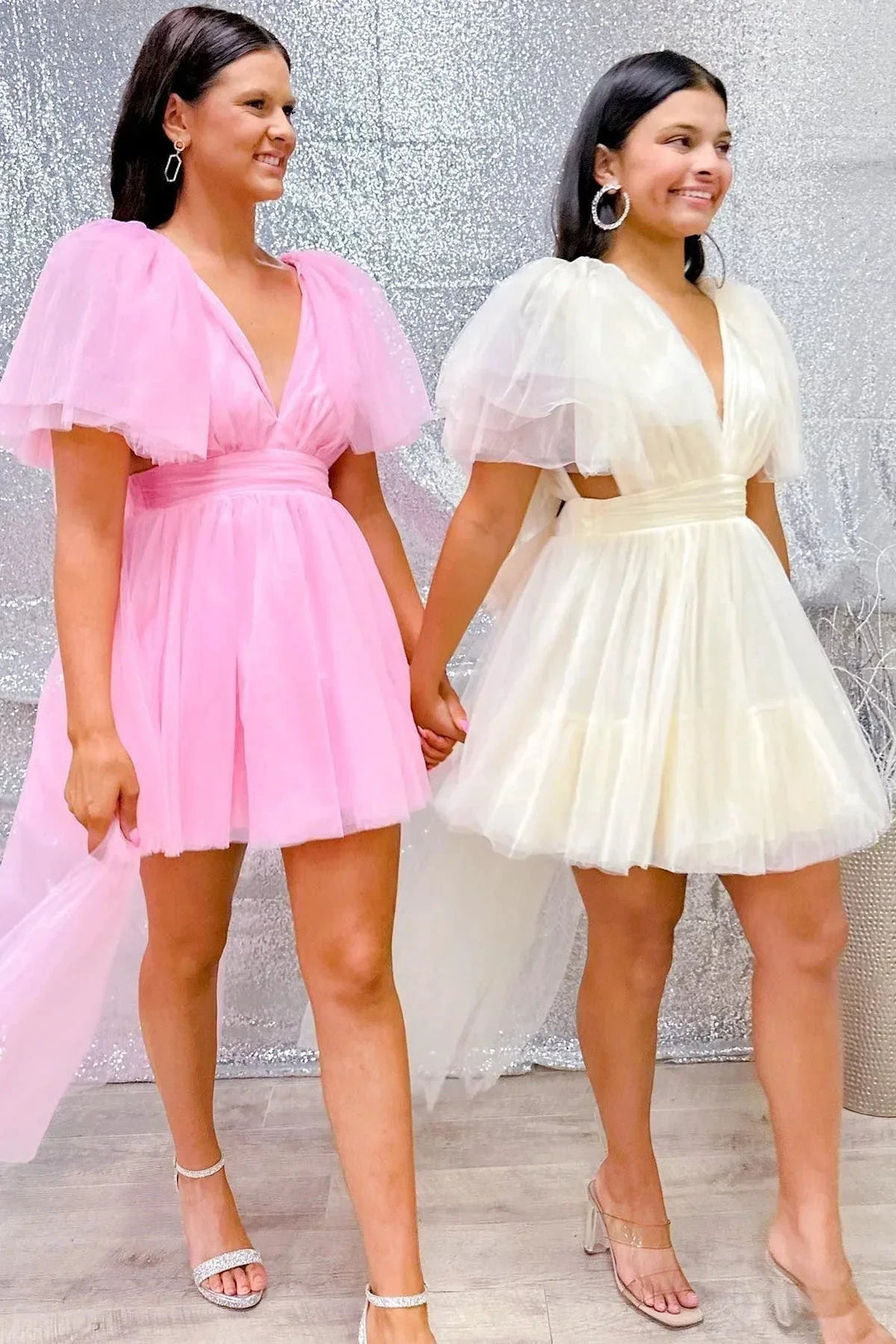 Plunging V Neck Tulle Homecoming Dress SYH109 by vivymakudress