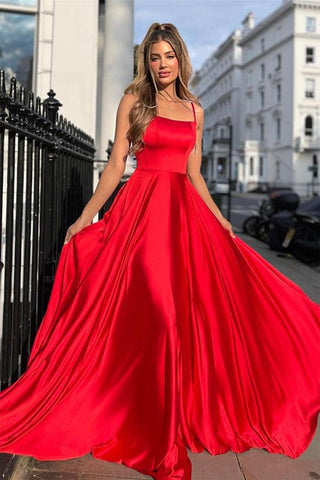 A-Linie Satin U-Ausschnitt Langes Ballkleid Träger Abendkleid PSK356