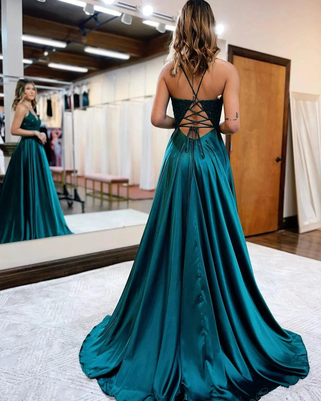 Sunnderly A-line Spaghetti Straps Corset Back Prom Dress With Split by KissProm