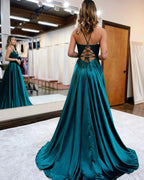 Sunnderly A-line Spaghetti Straps Corset Back Prom Dress With Split by KissProm