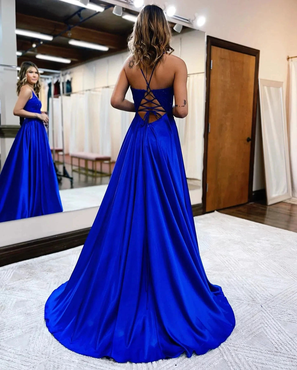 Sunnderly A-line Spaghetti Straps Corset Back Prom Dress With Split by KissProm