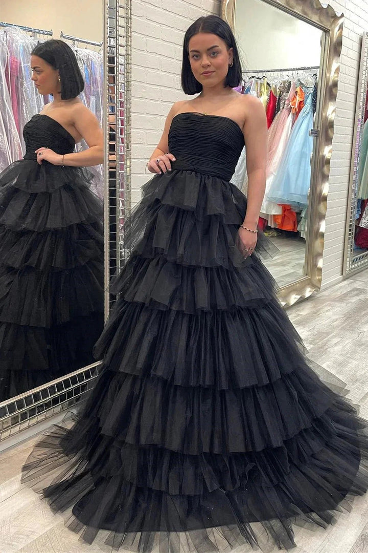 Strapless Pleated Multi-Layers Tulle Prom Dress SYP148 by vivymakudress