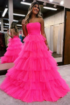 Strapless Pleated Multi-Layers Tulle Prom Dress SYP148 by vivymakudress
