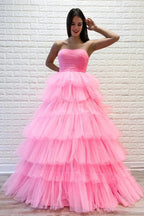 Strapless Pleated Multi-Layers Tulle Prom Dress SYP148 by vivymakudress