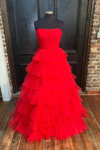 Strapless Pleated Multi-Layers Tulle Prom Dress SYP148 by vivymakudress