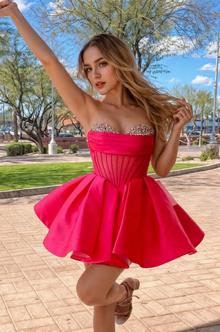 A-line Strapless Sheer Corset Bodice Lavender Homecoming Dress PD539