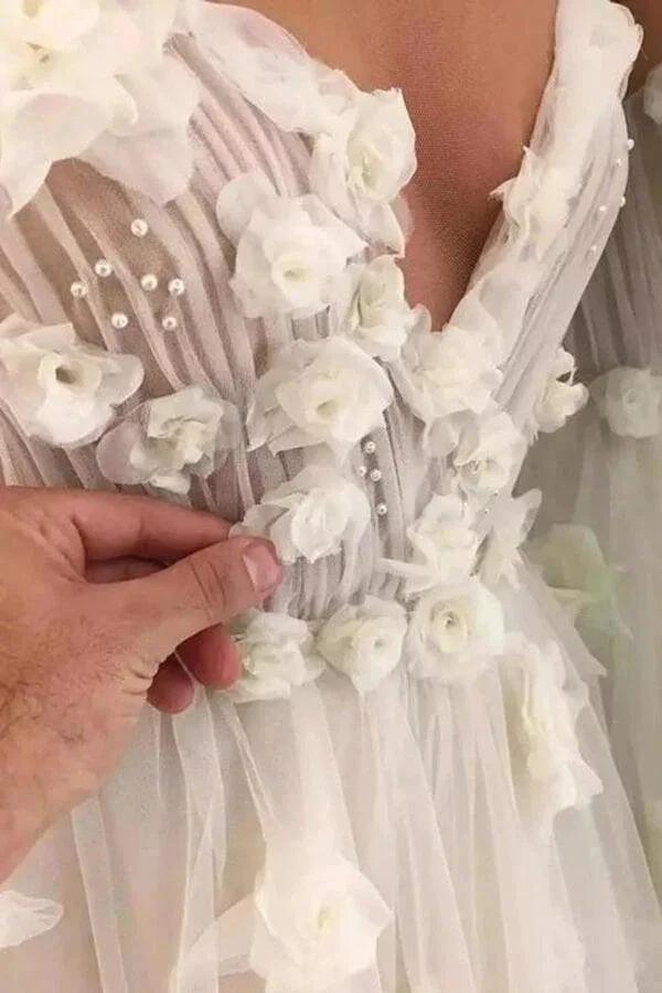 A-line Sweetheart 3D Flowers Wedding Dress Bridal Gown With Beading WD585 by pgmdress
