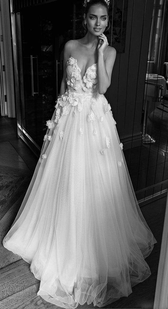 A-line Sweetheart 3D Flowers Wedding Dress Bridal Gown With Beading WD585 by pgmdress