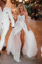 A-line Sweetheart Lace Appliques Boho Long Wedding Dress WD753 by pgmdress