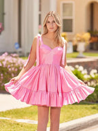 A-line Sweetheart Ruffled Homecoming Dress With Bow Straps SYH104 by vivymakudress