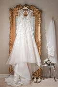 A-line V Neck Long Sleeves Ivory Tulle Wedding Dresses Bridal Gowns WD577 by pgmdress