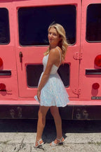 A-line V Neck Sequin Pink Homecoming Dresses Short Party Dresses PD489 by pgmdress