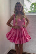 A-line Pink Ruffle Cute Sweetheart Homecoming Dresses PD491 by pgmdress