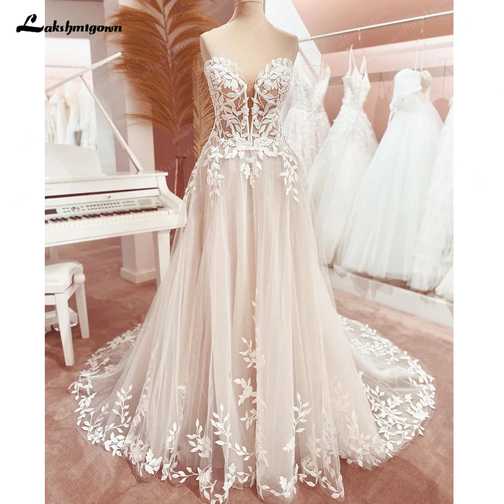 ZapDress Lace Appliques Sweetheart Glitter A Line Boho Wedding Dress Robe Femm Civil Beach Wedding Bridal Gowns Customized