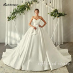 Classic Satin Strapless Sleeveless Bow Pleat A-Line Wedding Dresses Sweetheart Ball Gown Customized