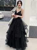 Shiny Black V Neck Prom Dresses, Backless Black V Neck Formal Evening Dress Y1767 by simplepromdress