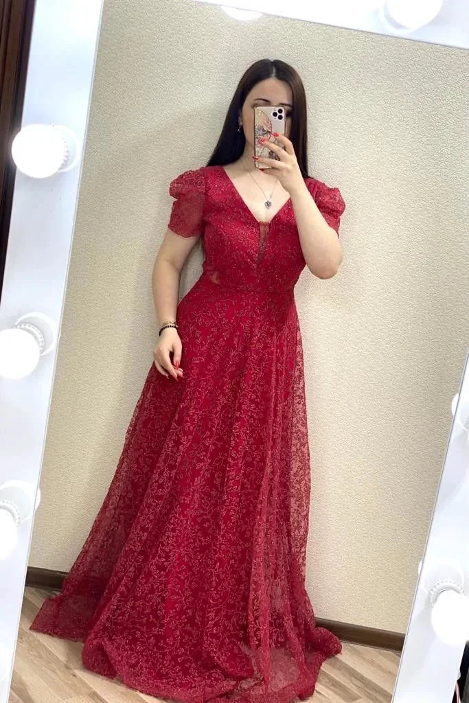 Elegant A-line V Neck Long Evening Dress Y5702 by simplepromdress