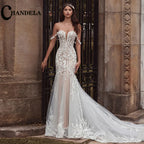 CHANDELA Elegant Off Shoulder Wedding Dress Sweetheart Mermaid Tulle Lace Appliques Sweep Train Vestidos De Novia Customised