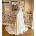 ZapDress Chiffon A Line Beach Wedding Dress Lace Illusion Spaghetti Straps Wedding Gown Open Back Bridal Gown Customized