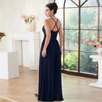 Beautiful A-line sleeveless Dark Green Bridesmaid Dress With Split Front by misshow.com
