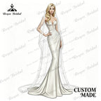 2027 Roycebridal Halter Neck Leaf Lace A Line Wedding Dress Keyhole Open Back Tied Soft Tulle Vestido De Novia Customized