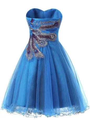 Chic Tulle Satin Sweetheart Neckline A-Line Short Cocktail Dress Homecoming Dress Y8485 by simplepromdress