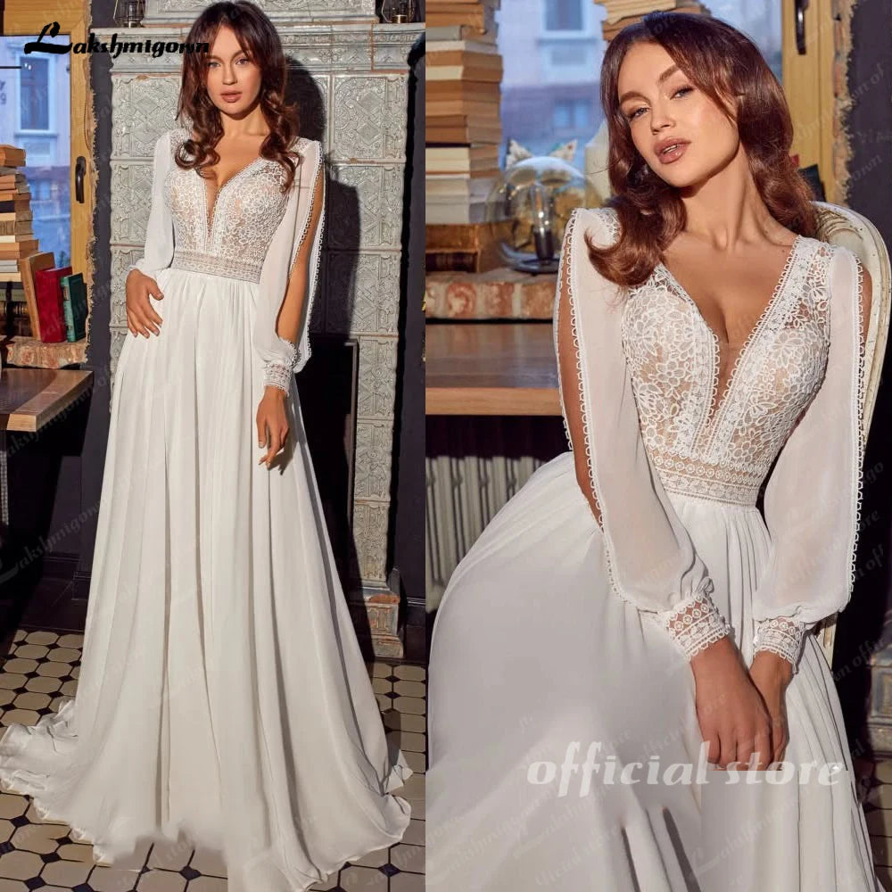 ZapDress Civil Chiffon Beach Wedding Dresses Wedding Dresses 2026 Long Sleeves Sexy Boho Bridal Gown Lace  Customized