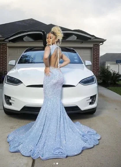 Blue Sparkly Evening Dress Long Mermaid Prom Dress Y1647 by simplepromdress