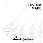 Romantic Deep V Neck Custom Bridal Gown With Floral Lace Sweep Train