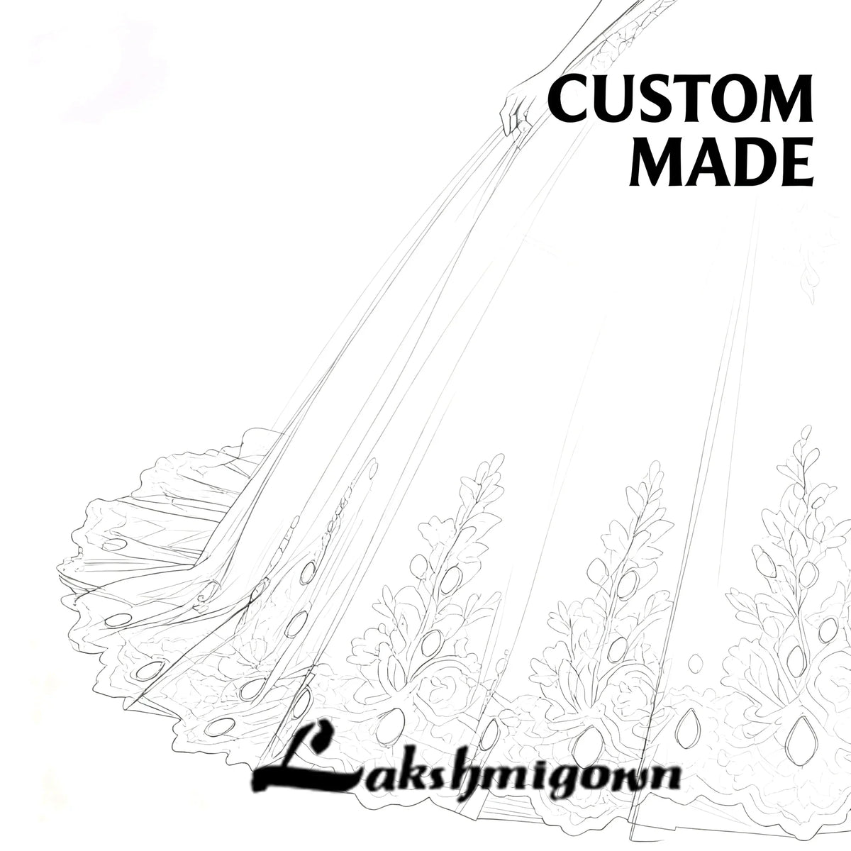 Romantic Deep V Neck Custom Bridal Gown With Floral Lace Sweep Train