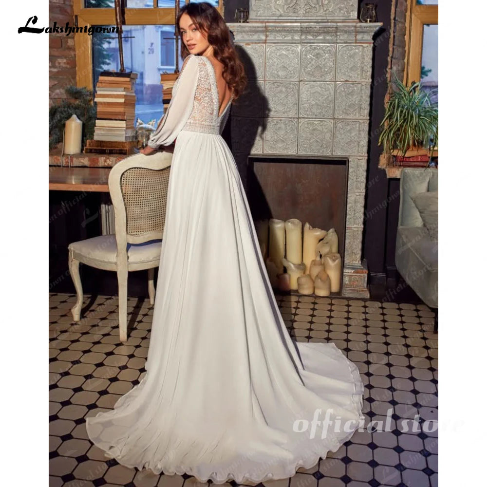 ZapDress Civil Chiffon Beach Wedding Dresses Wedding Dresses 2026 Long Sleeves Sexy Boho Bridal Gown Lace  Customized