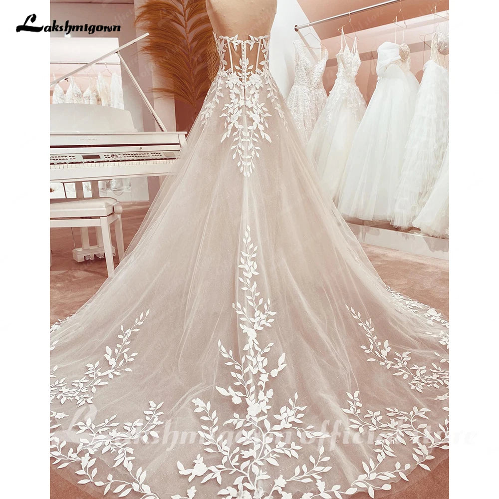 ZapDress Lace Appliques Sweetheart Glitter A Line Boho Wedding Dress Robe Femm Civil Beach Wedding Bridal Gowns Customized